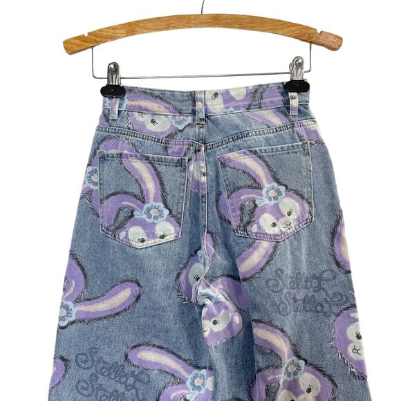 Bunny Rabbit Size M Jeans Wide Leg Flare High Waist Kawaii Bunny Anime Pastel - Picture 9 of 16